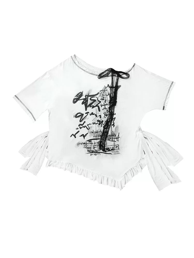 Design Print Sheer Oversize Short Sleeve T-Shirt