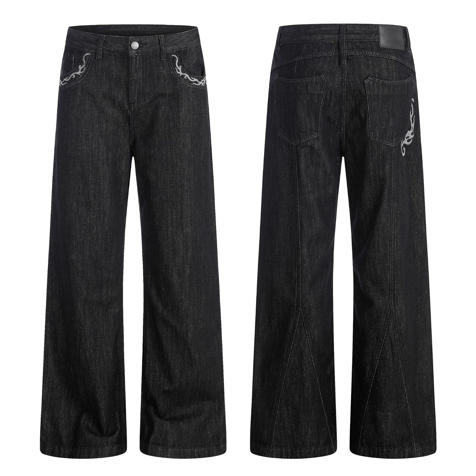 Washed Embroidery Flare Denim Jeans