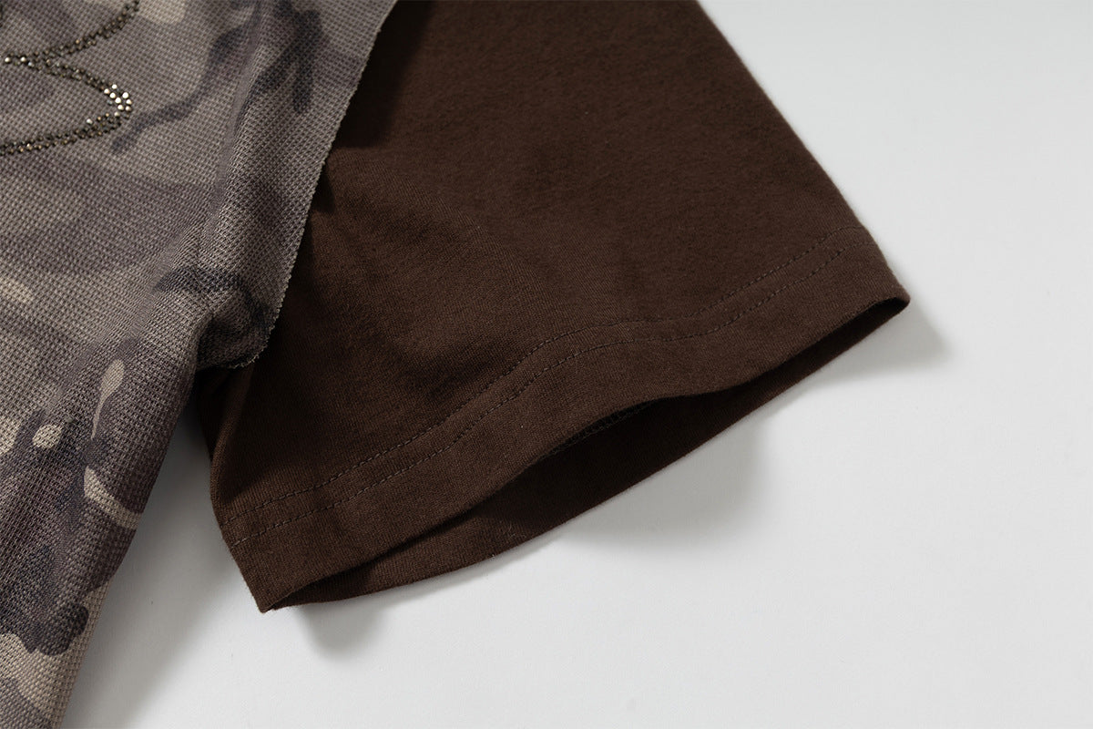 Camouflage Contrast Sleeve Embroidery Hoodie