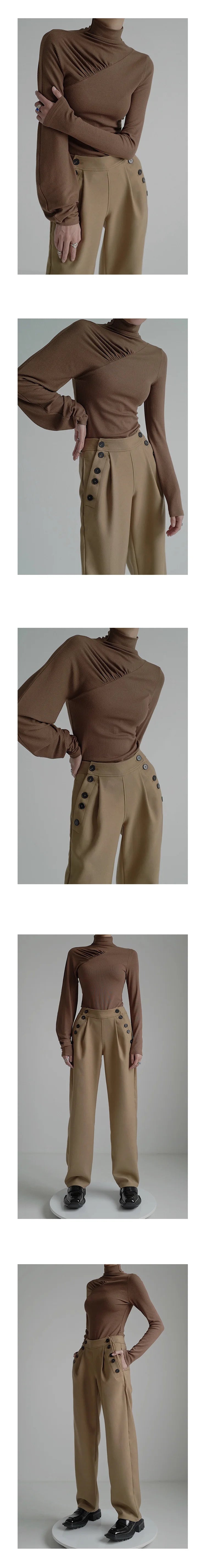 Stand Neck Asymmetric Long Sleeve Knit Top