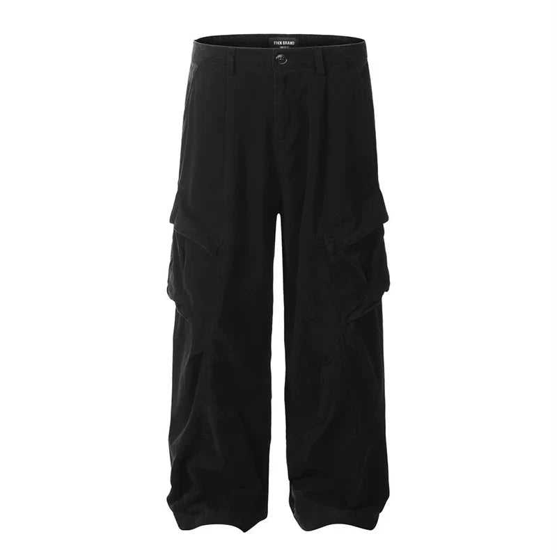 Pleated Design Wide Leg Cargo Pants