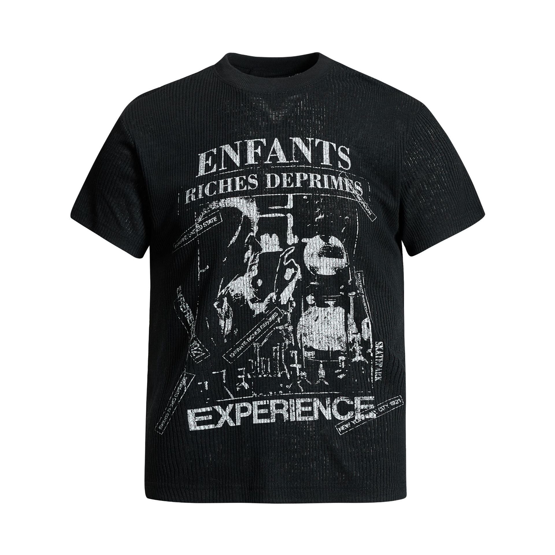 Ribbed Graphic Art Print Short Sleeve T-Shirt