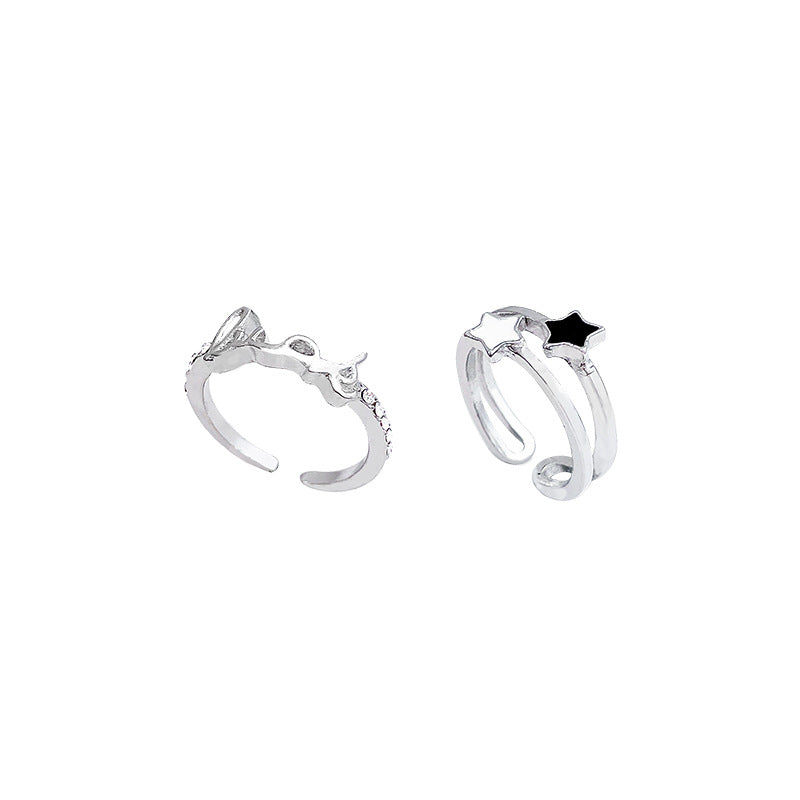 Star letter rhinestone ring female cold wind niche design light luxury luxury ring sweet cool wind index finger ring