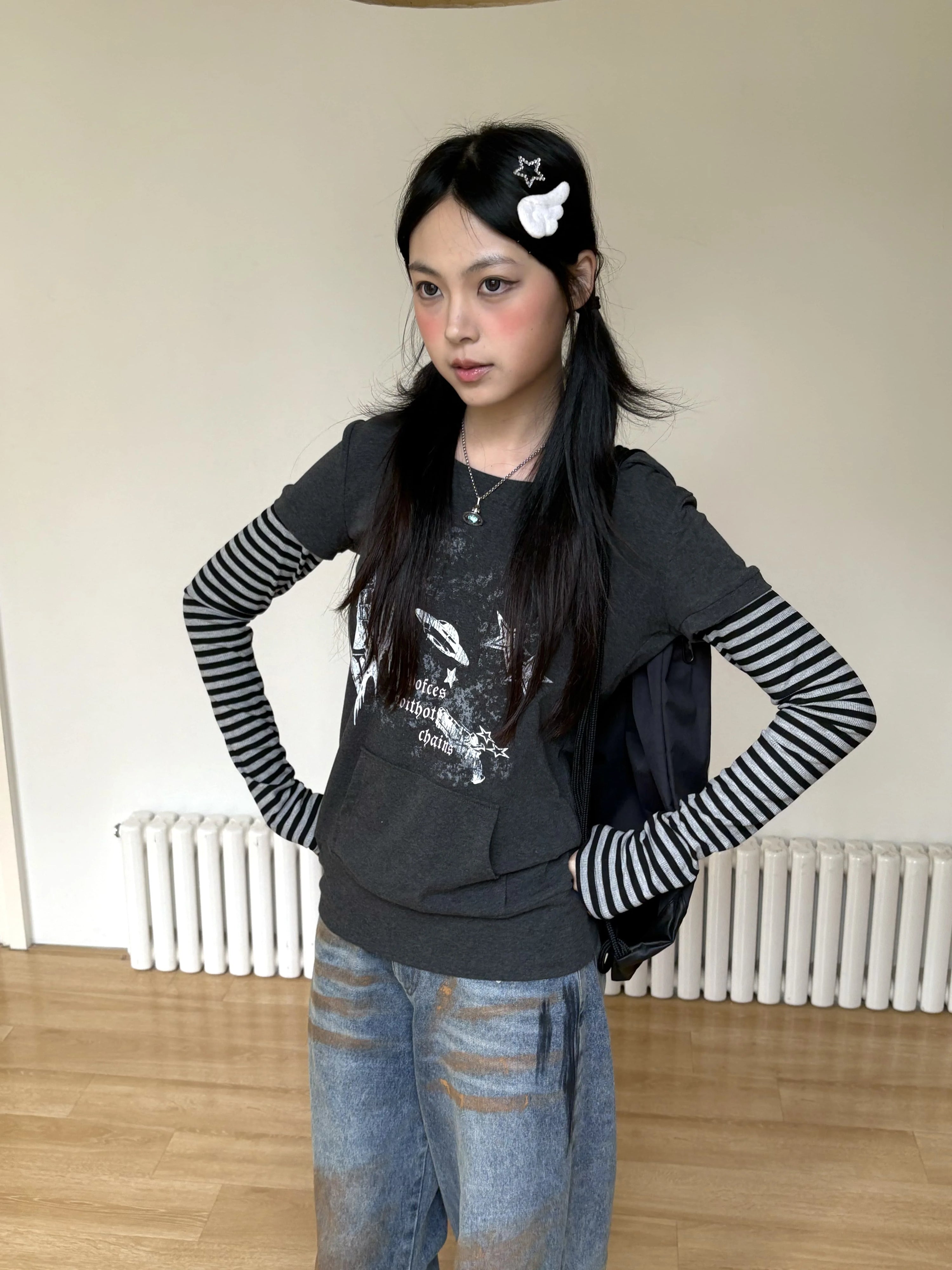 Stripe Patchwork Pullover Hoodie