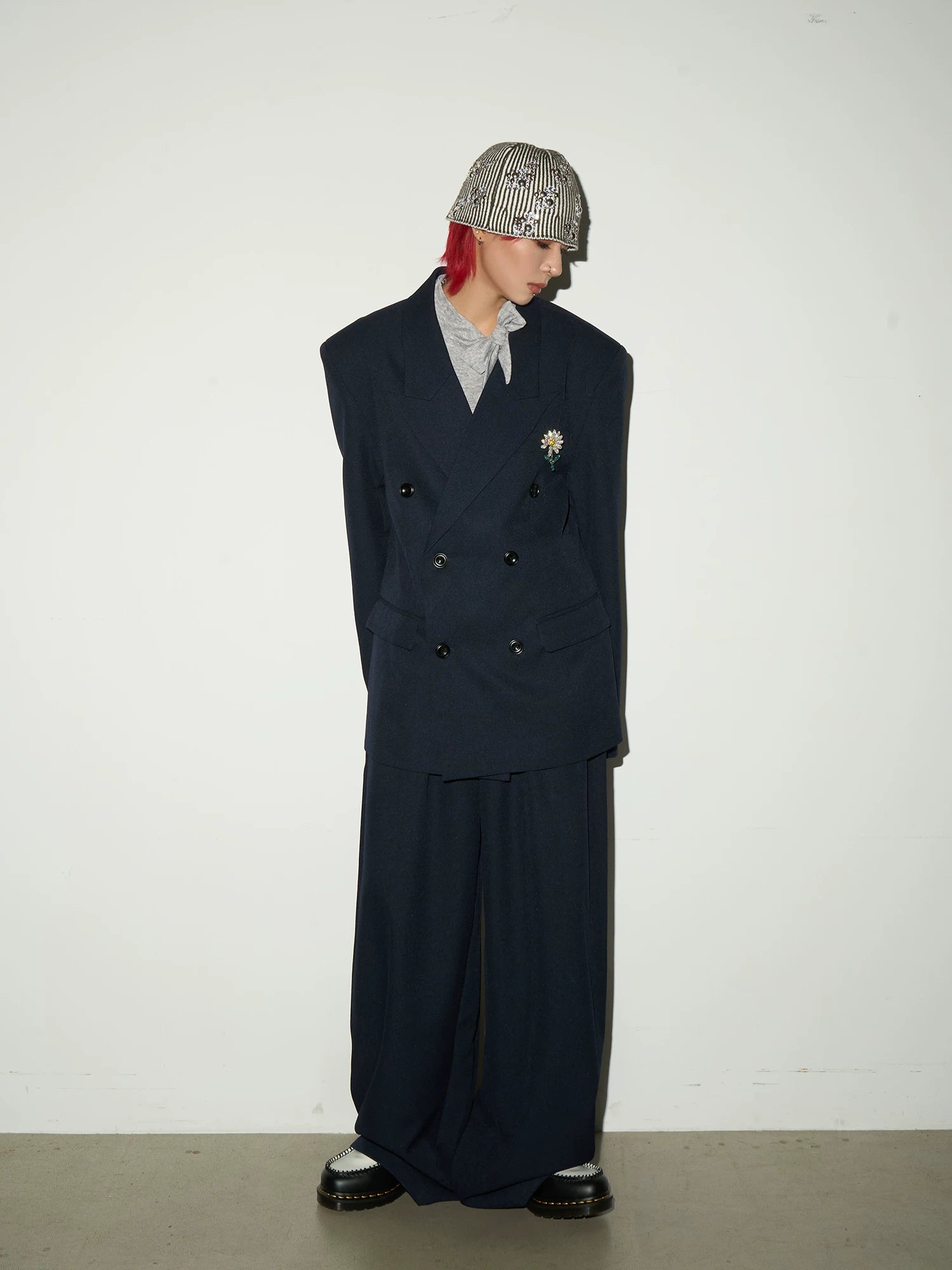 Daisy Brooch Double-Breasted Tailored Jacket & Straight Trousers Setup