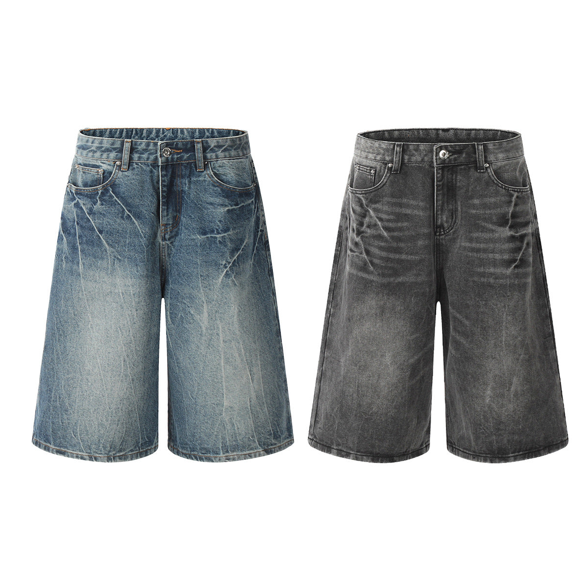 Washed Wide Leg Denim Jort