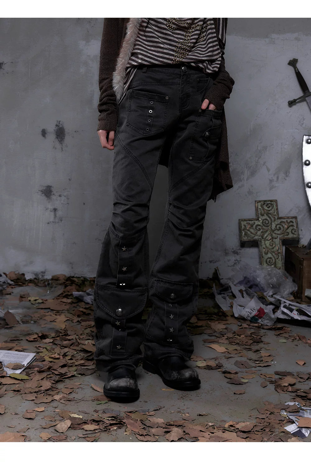 Wrinkle Washed Flare Suede Pants