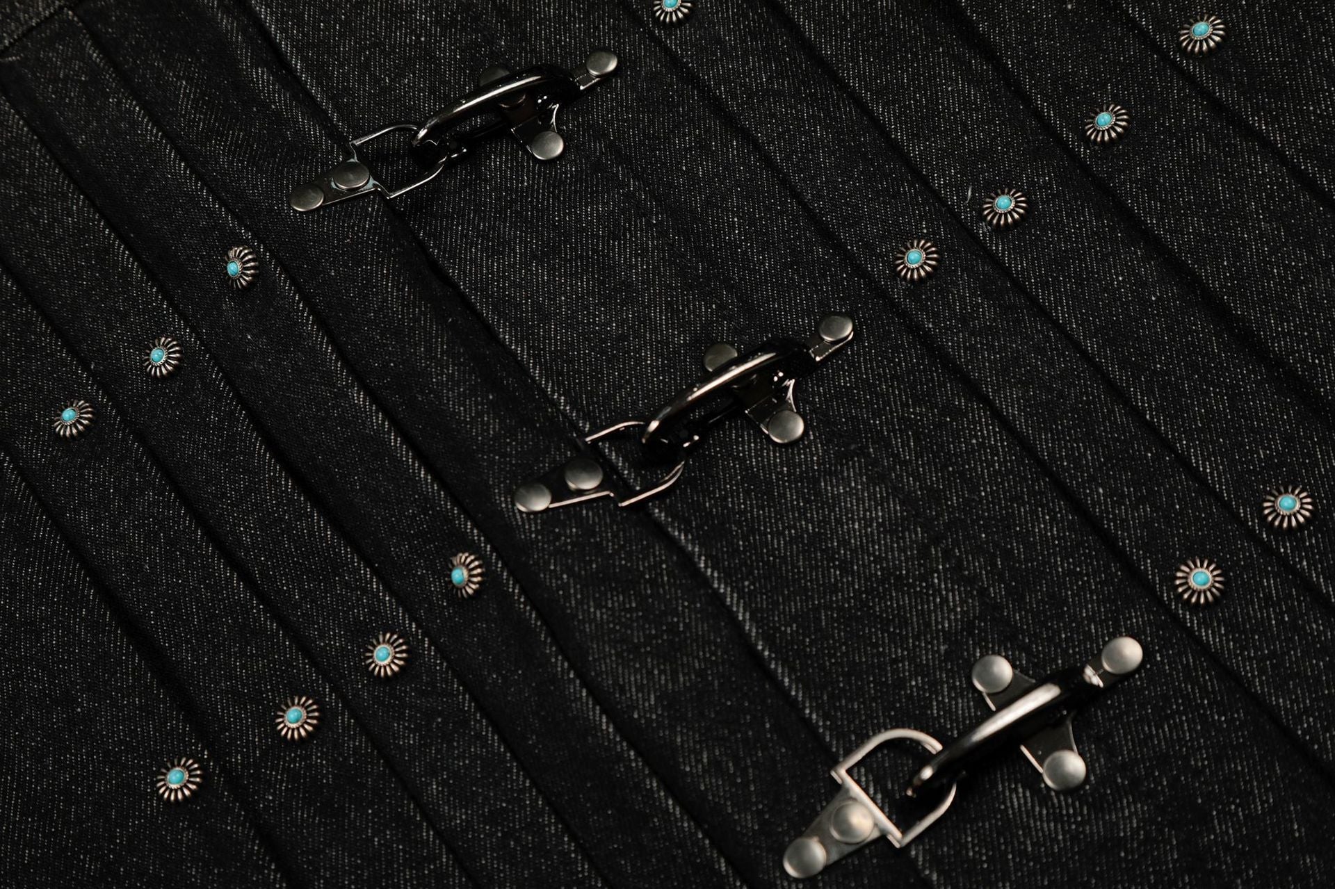 Raw Denim Pleats Metal Buckle Jacket