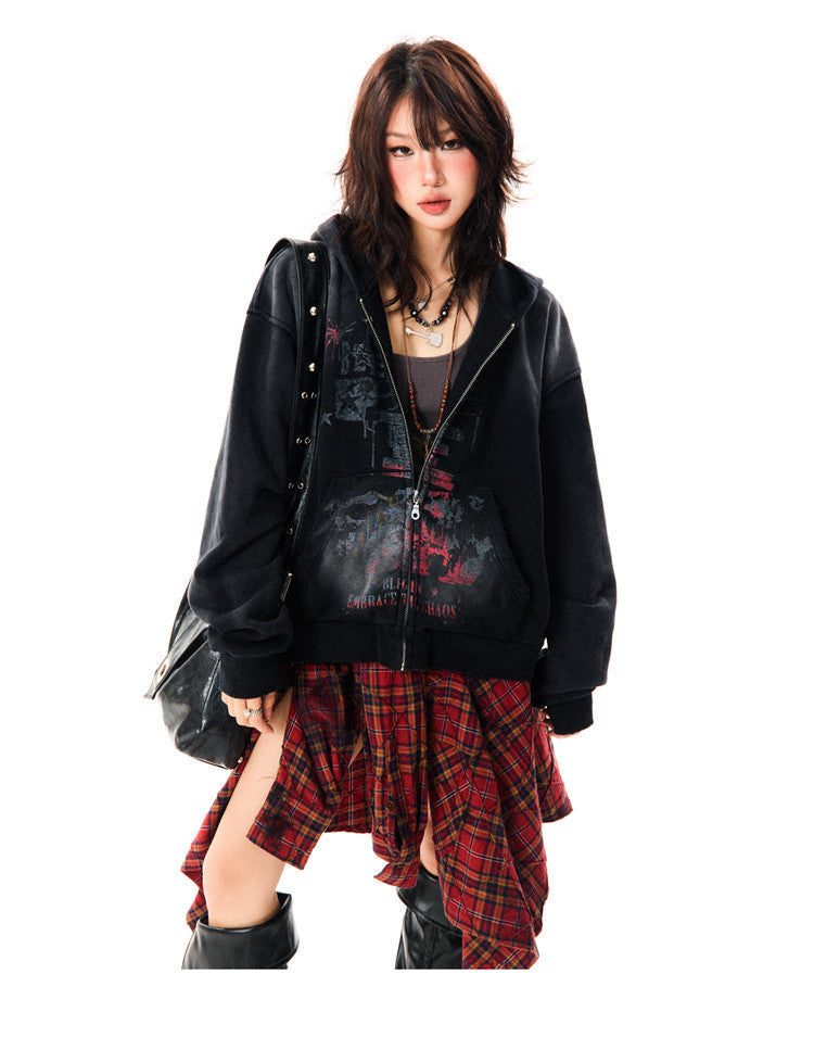 Paint Splash Graphic Print Oversize Zipper Hoodie