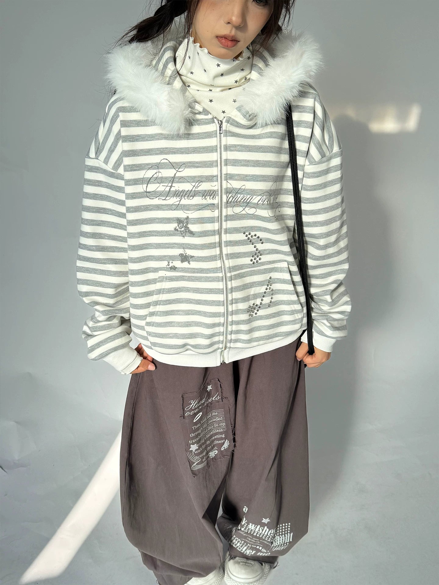 Detachable Fur Collar Fleece Lining Hooded Jacket