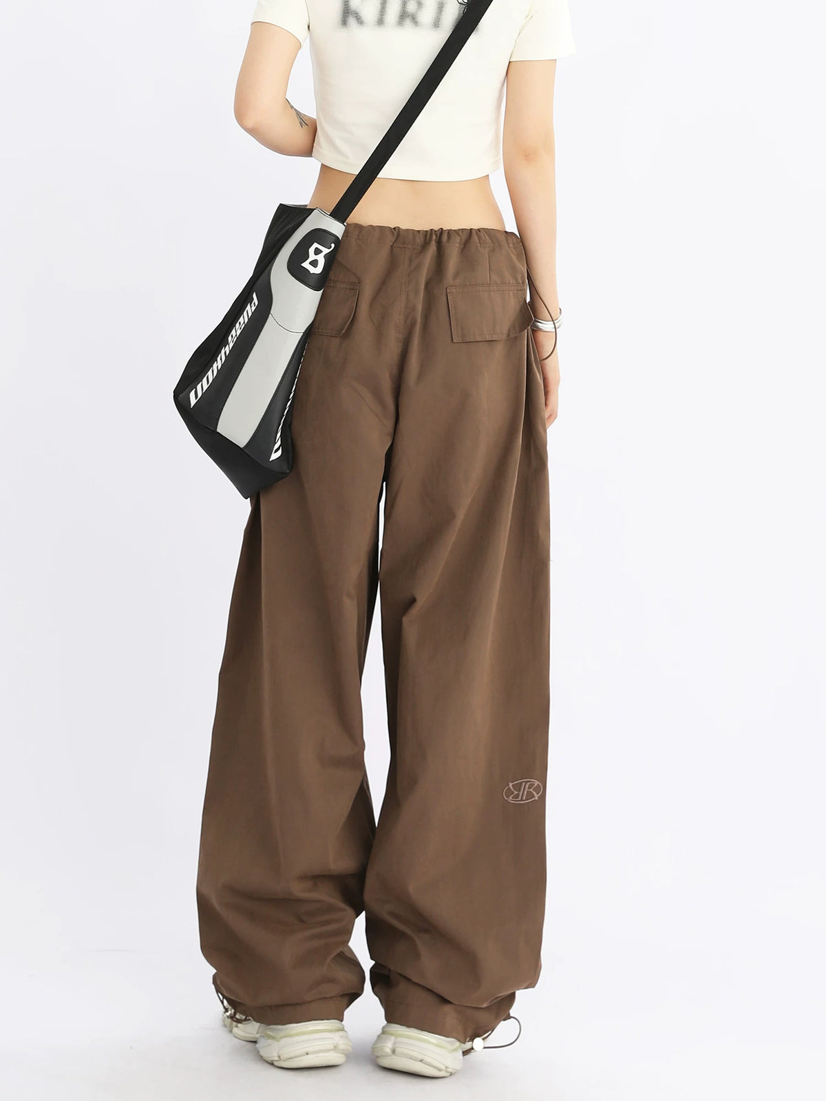Wide-Leg Drawstring Cargo Pants