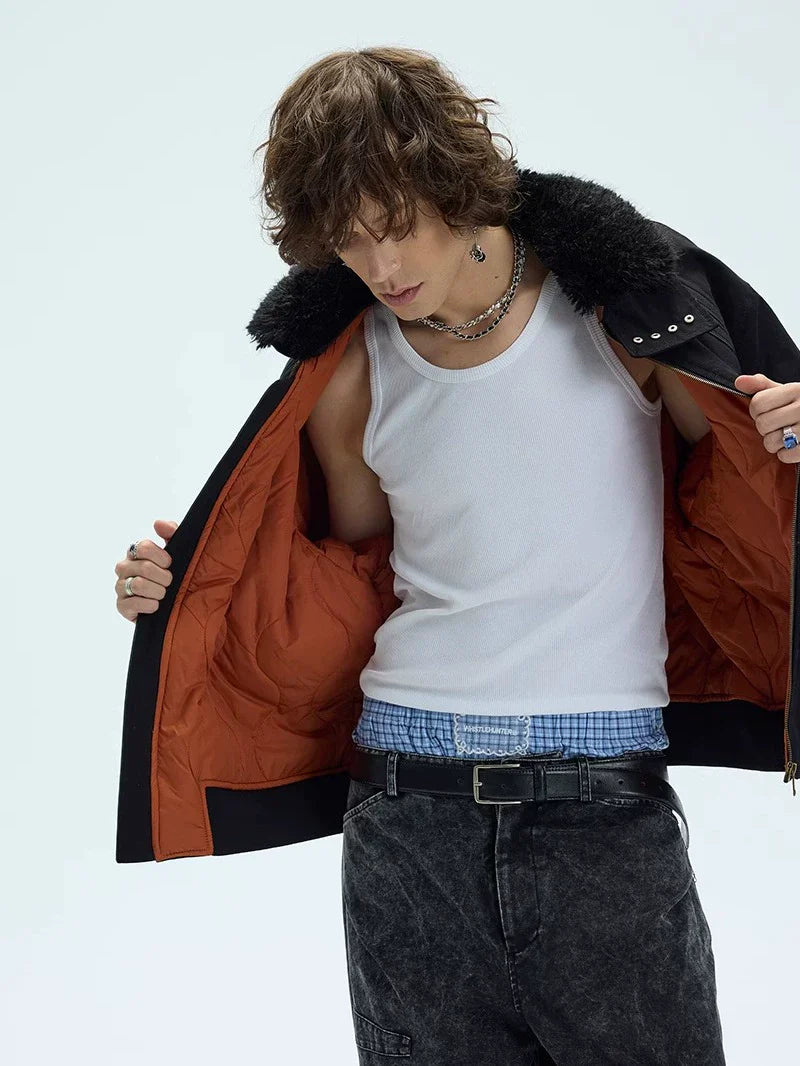 Detachable Fur Neck Zipper Jacket