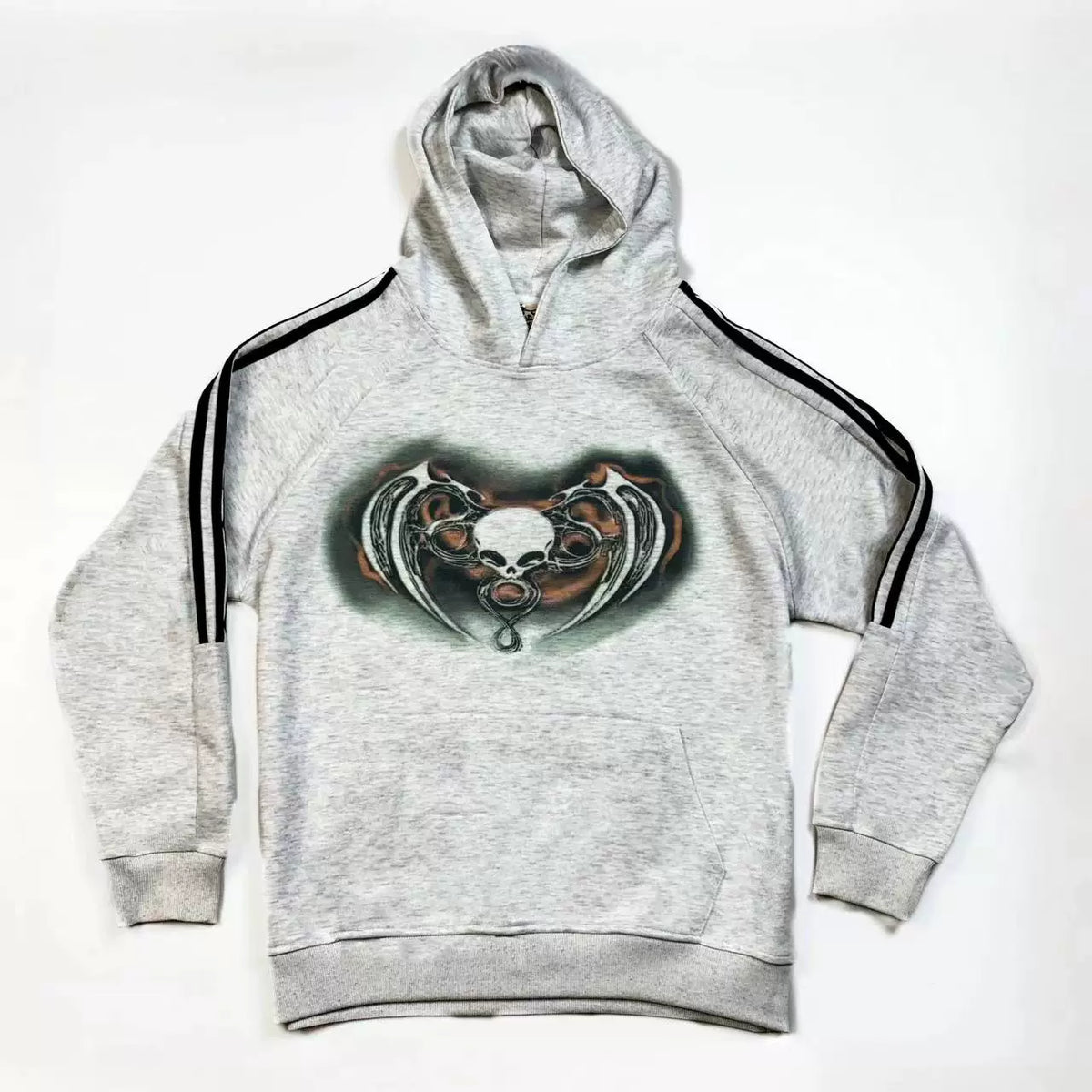 Side Stripe Skull Print Pullover Hoodie