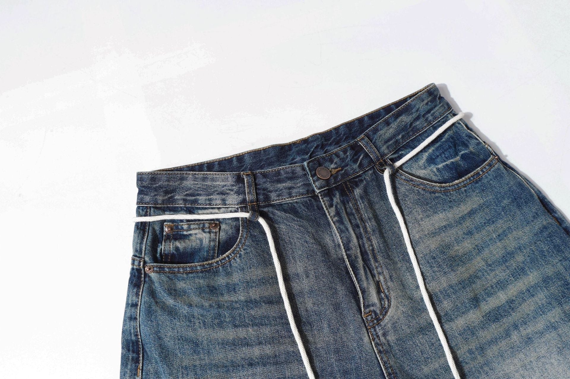Washed Lightning Drawstring Denim Jort