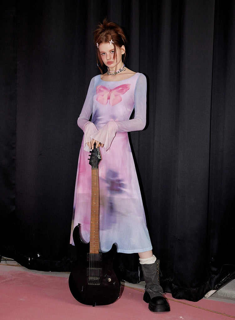 Ethereal Butterfly Fairycore Mesh Dress – Y2K Aesthetic Dream