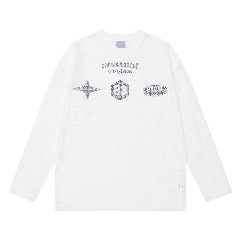 Retro Mesh Printed Long Sleeve T-Shirt - MADXMARX