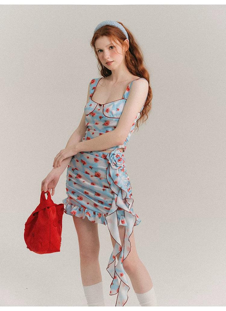 Hand Painted Rose Floral Camisole & Short Skirt Setup