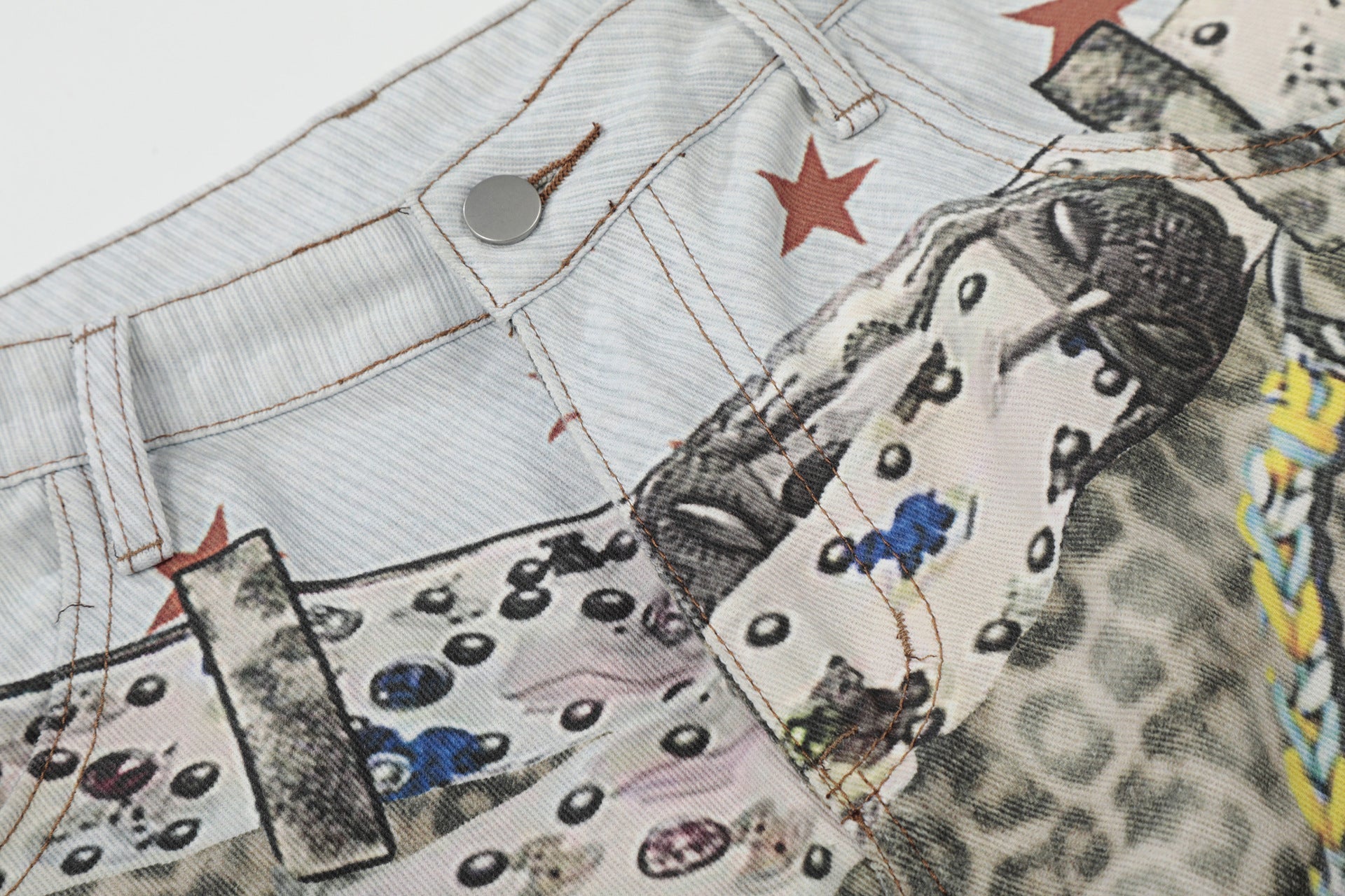 Allover Leopard Print Wide Leg Short Denim Jeans