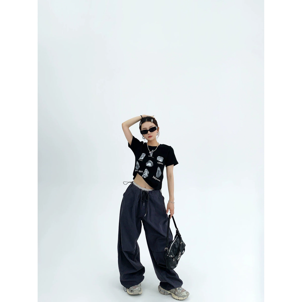Drawstring Wide-Leg Workwear Pants