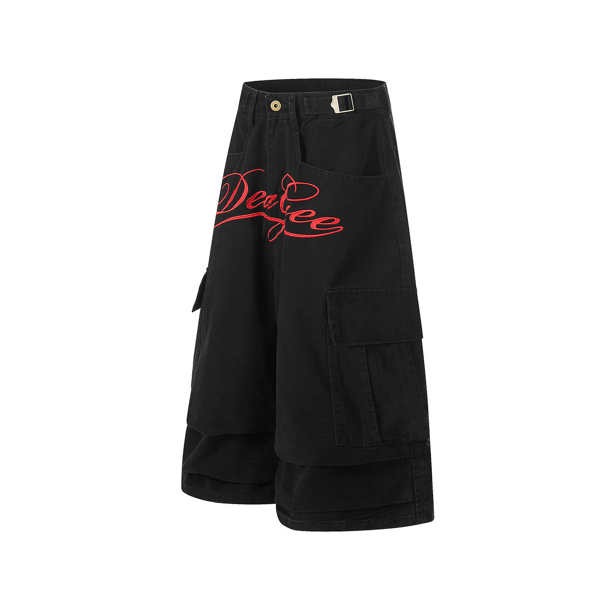 Metal Buckle Logo Print Cargo Cropped Jort
