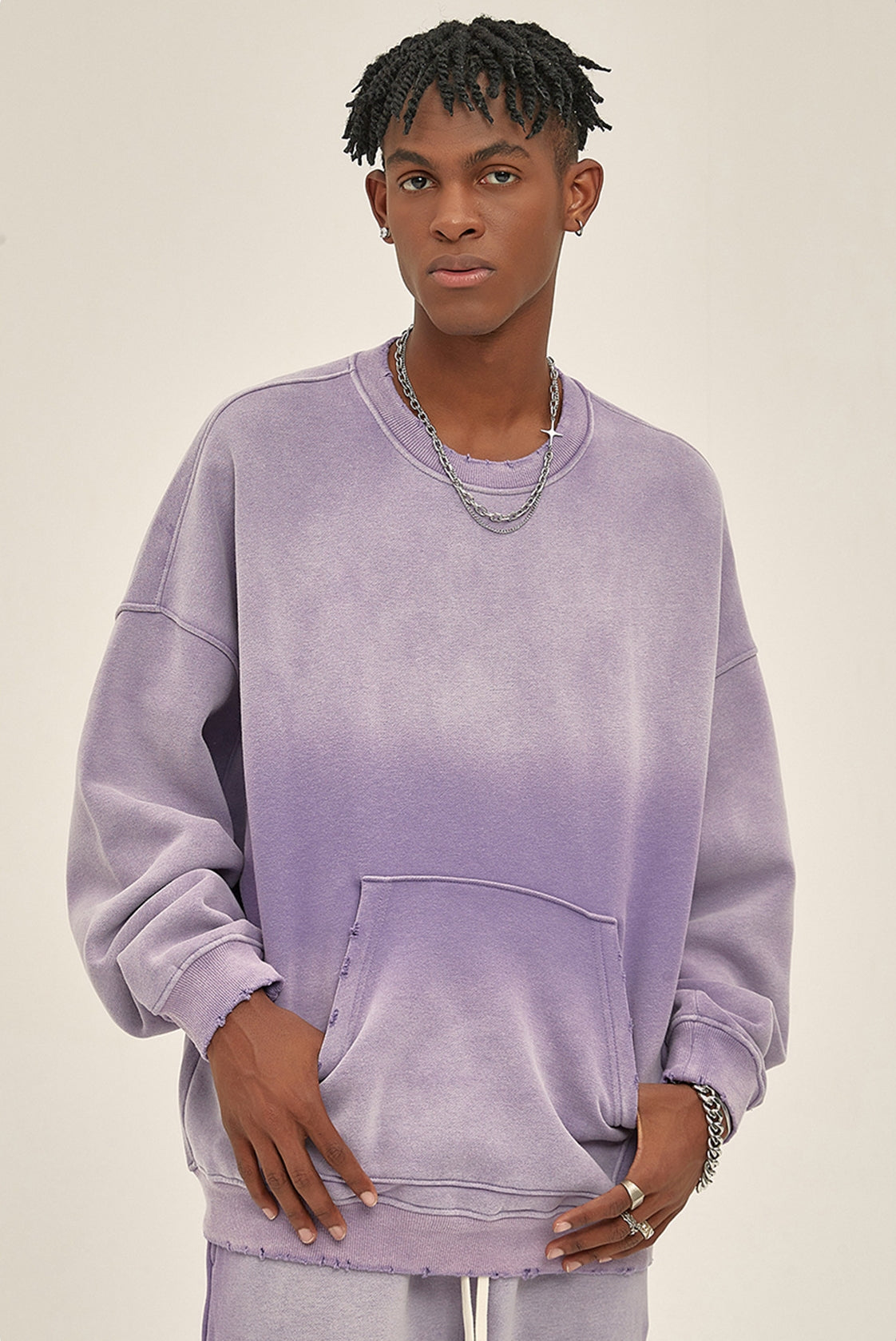 Fleece Lining Spray-dye Damage Oversize Sweatshirt