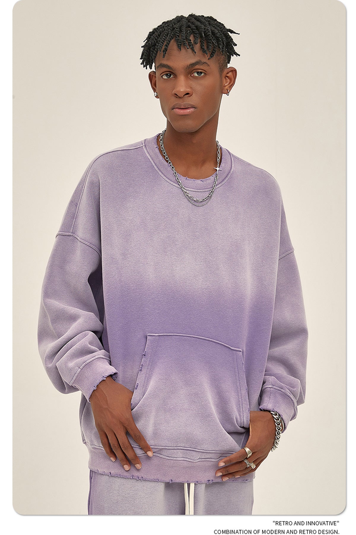 Fleece Lining Spray-dye Damage Oversize Sweatshirt