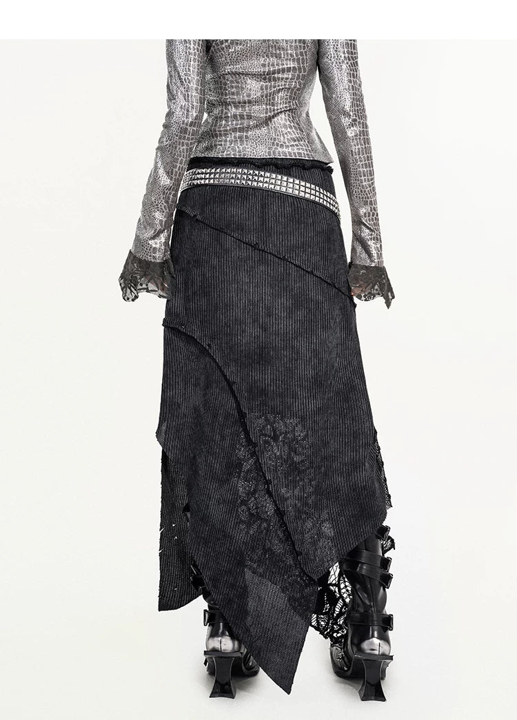 Original Design Heavy Craft Wasteland Knit Patchwork Lace Skirt