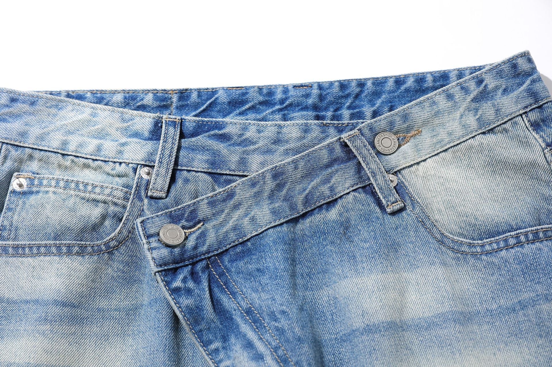 Dirty Washed Irregular Flare Denim Jeans
