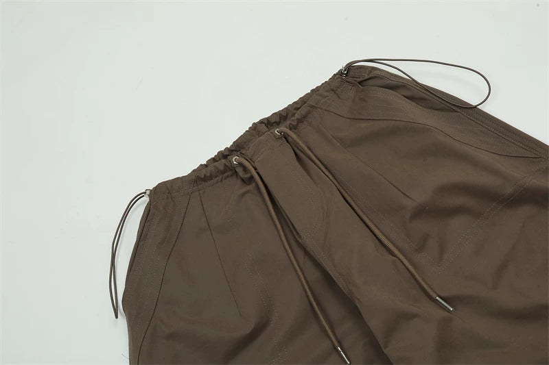Wide-Leg Drawstring Cargo Pants