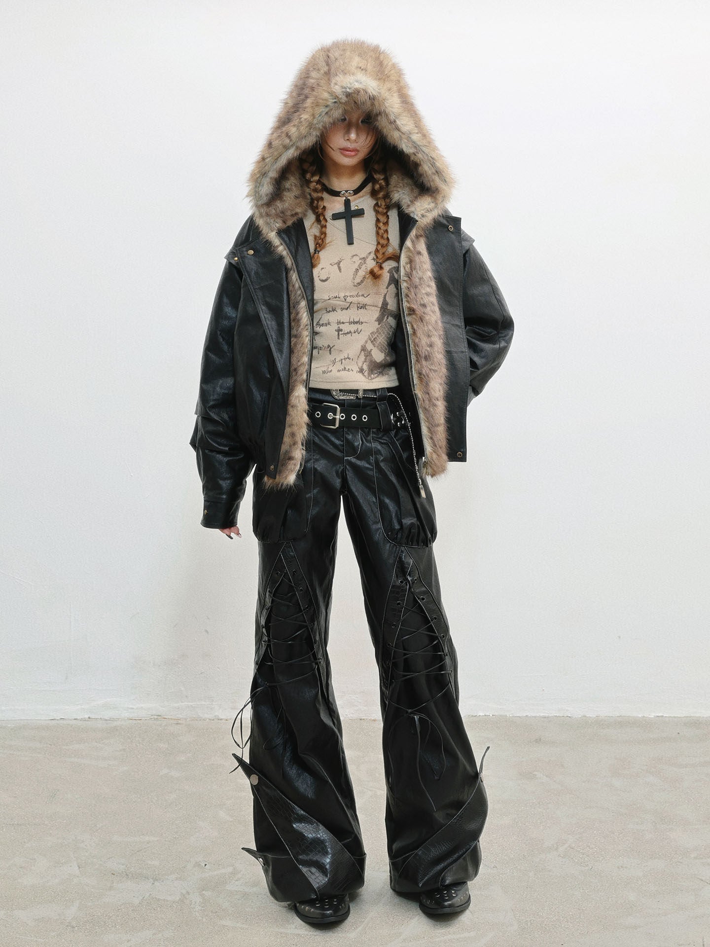 Fur Patchwork Thick PU Leather Jacket