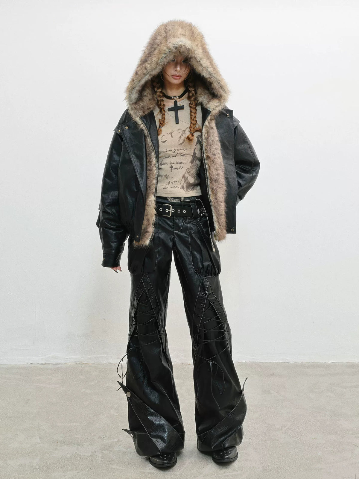 Fur Patchwork Thick PU Leather Jacket