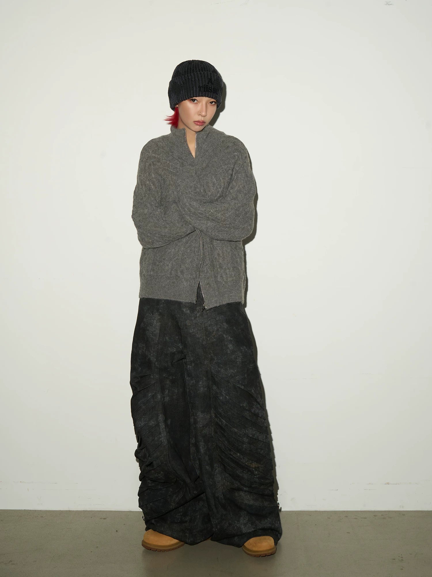Cable Knit Stand Neck Zipper Knit Cardigan