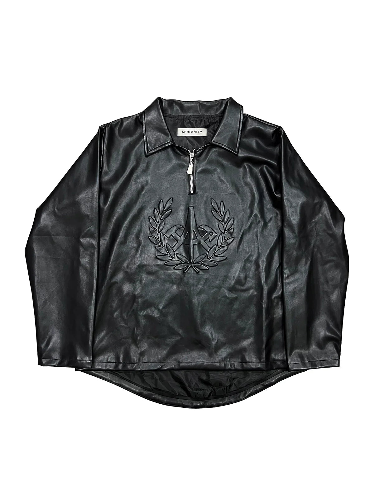 PU Leather Long Sleeve Polo Shirt