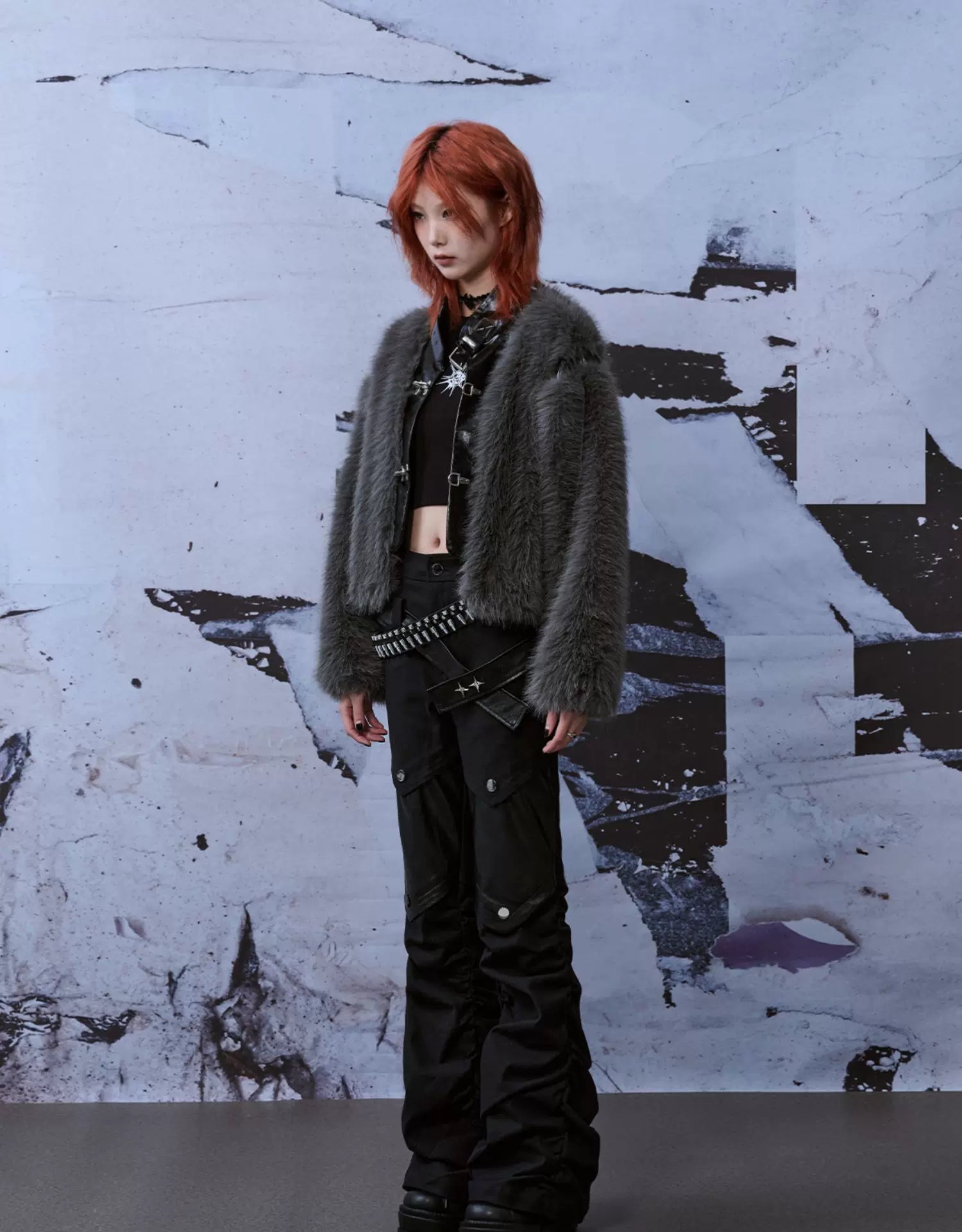 Patchwork Fuzzy Short Fur Jacket