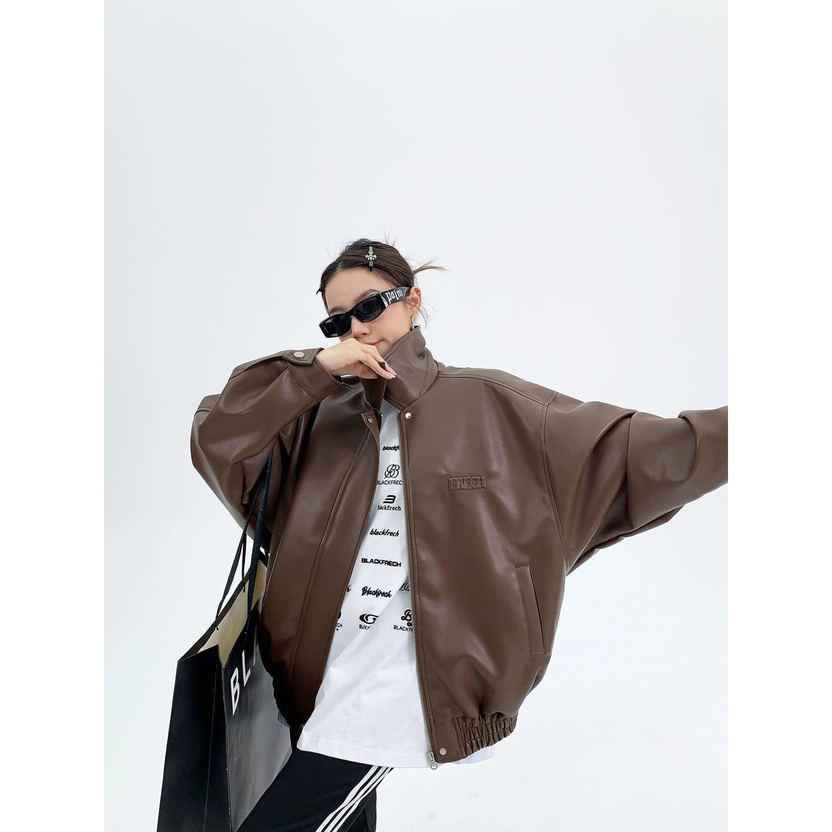 Oversize Zipper PU Leather Jacket