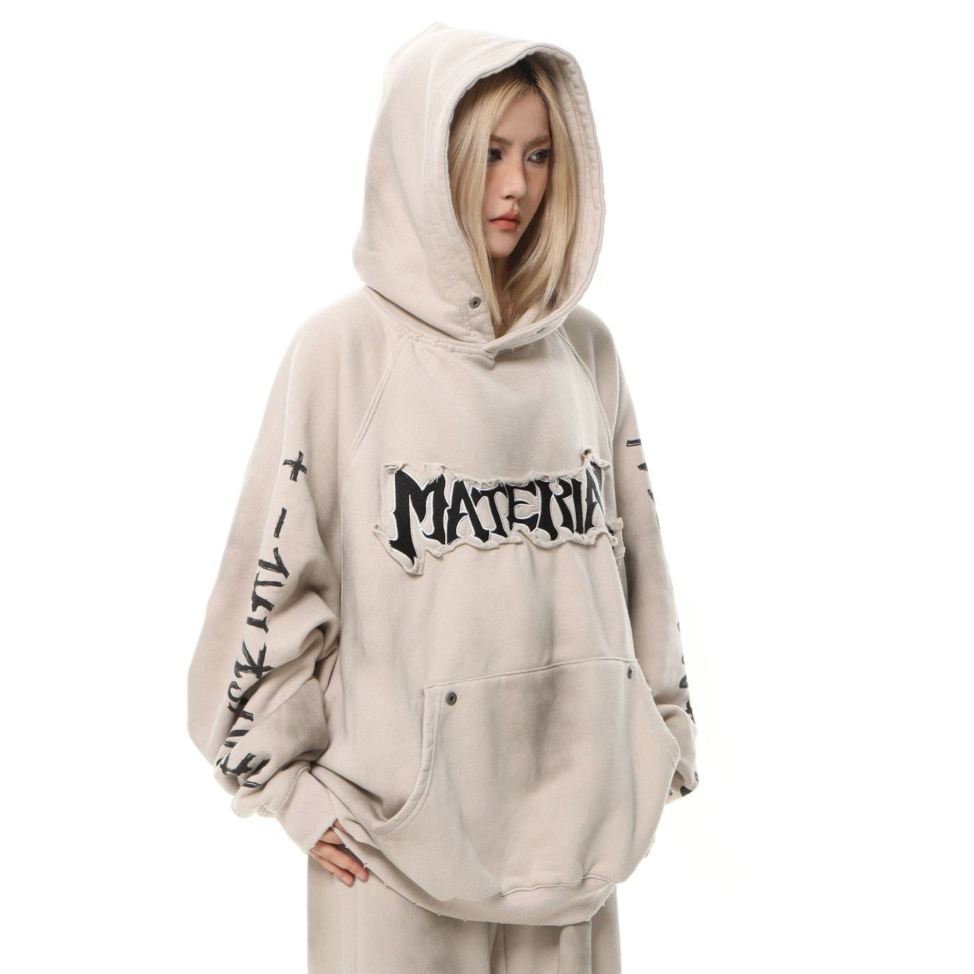 Heavyweight Washed Patch Embroidery Pullover Hoodie