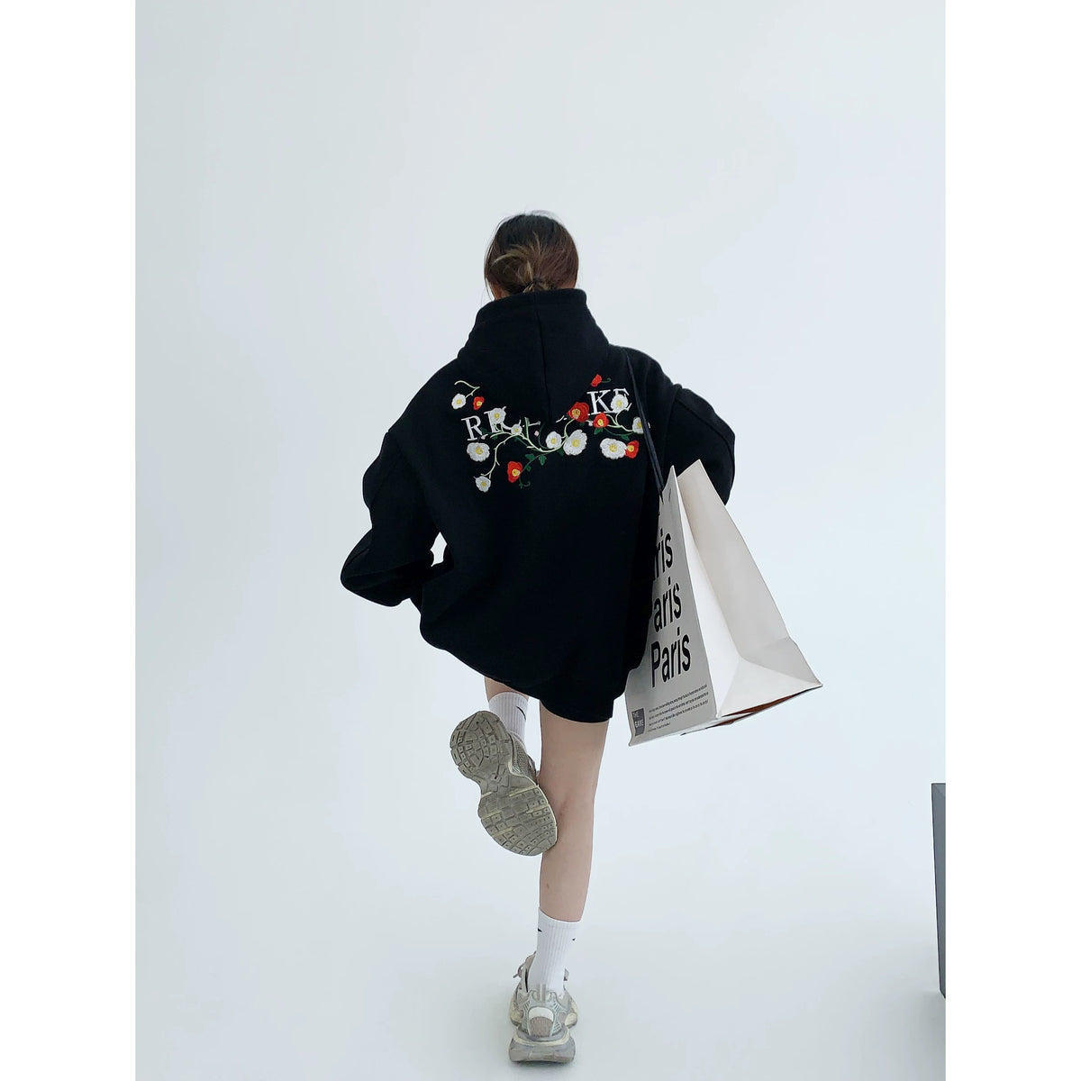 Flower Embroidery Oversized Hoodie