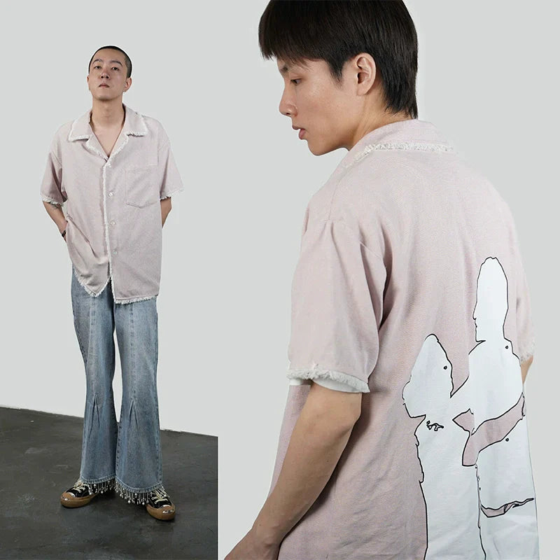 Graphic Print Fringe Design Short Sleeve Shirt