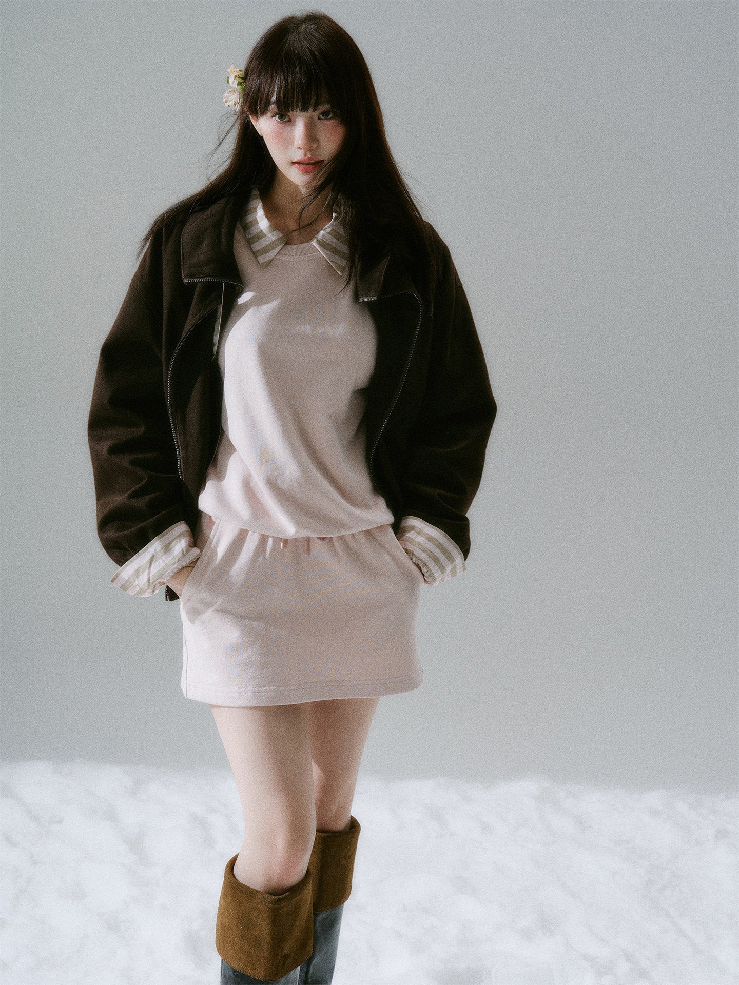 Skin-Friendly Sweatshirt & Short Skirt Setup