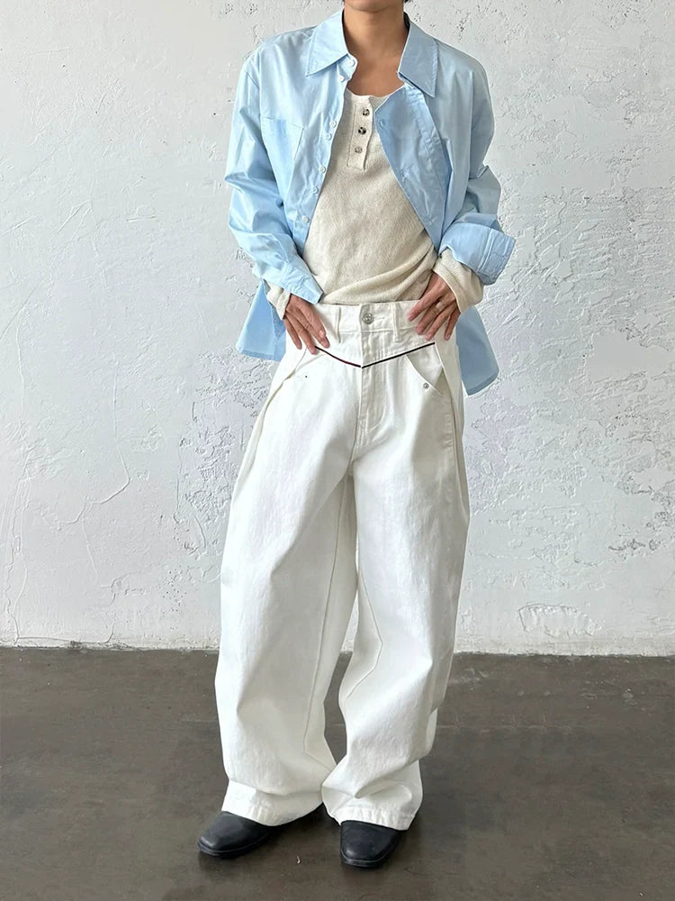 Minimalist Design Double Placket Layered Button Long Sleeve Shirt