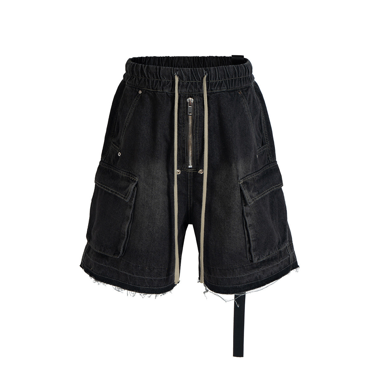 Drawstring Cargo Damage Denim Jort