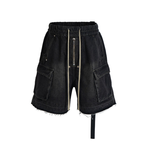 Bermuda Jeans Cargo com Cordão (Damage) - Preto / M