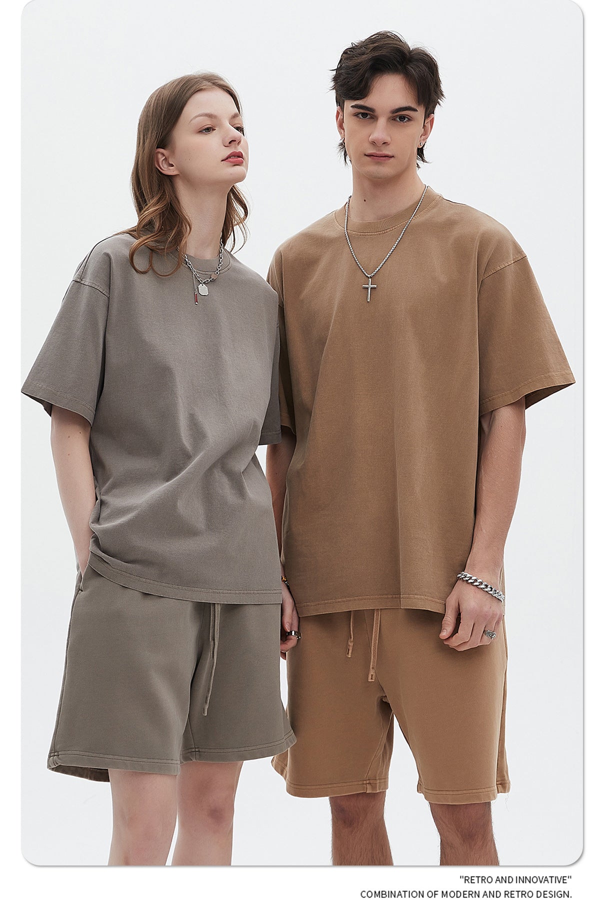 Oversize Washed Short-sleeve-T-shirt & Washed Short Sweatpants Setup