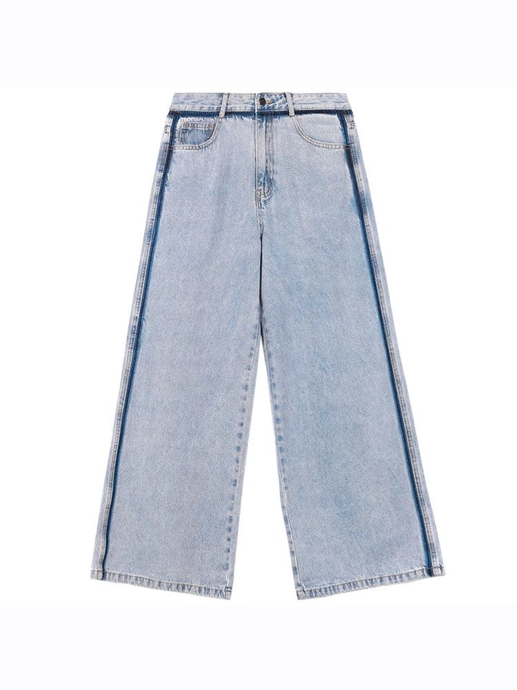 Damage Short Sleeve Denim Jacket & Wide-Leg Straight Denim Jeans Setup