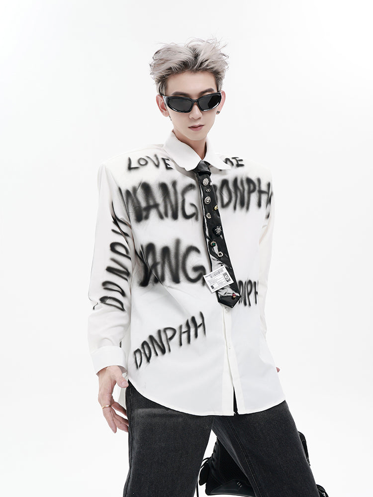 Graffiti Design Oversize Long Sleeve Shirt