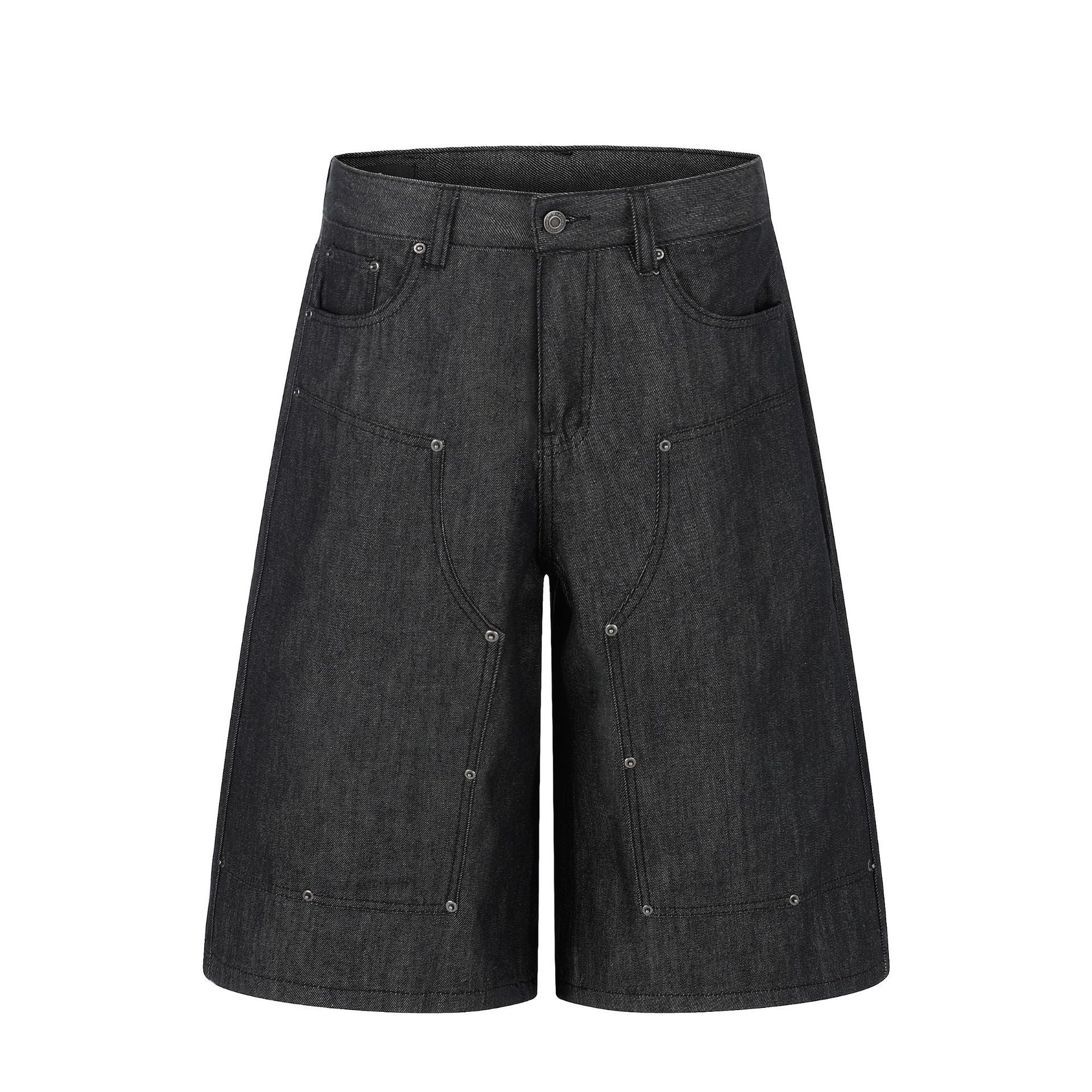 Raw Denim Rivet Wide Leg Jort