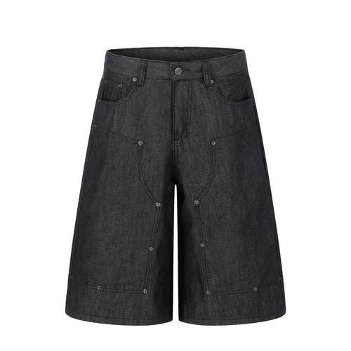 Wide-Leg-Jorts aus Raw Denim mit Nieten - Schwarz / S
