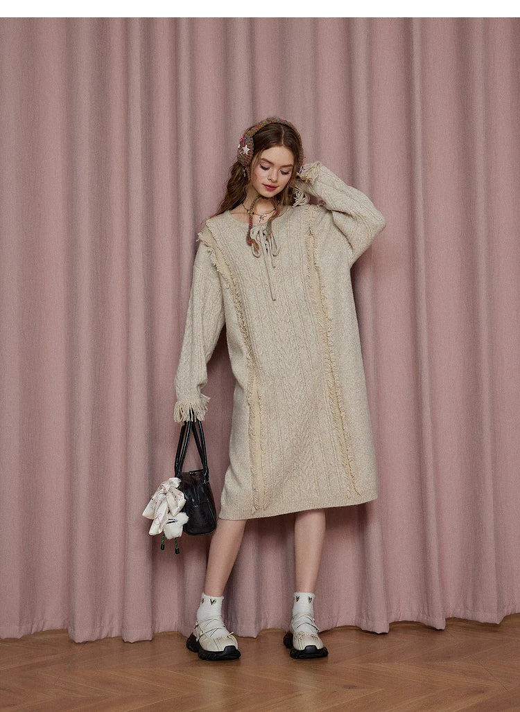 Robe longue ample en maille torsadée texturée