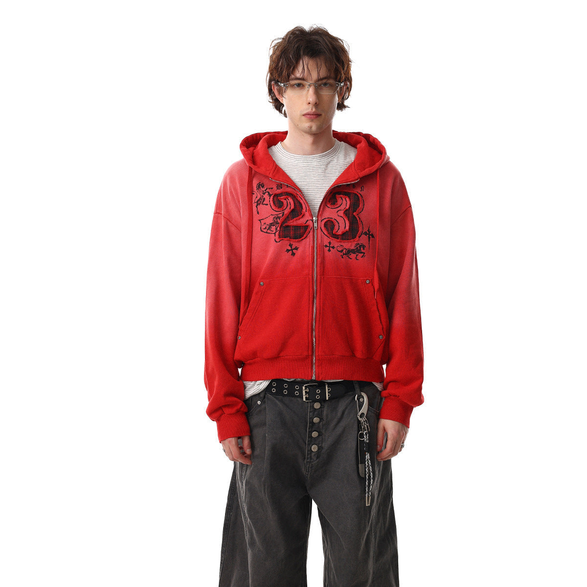 Gradient Number Print Zipper Hoodie