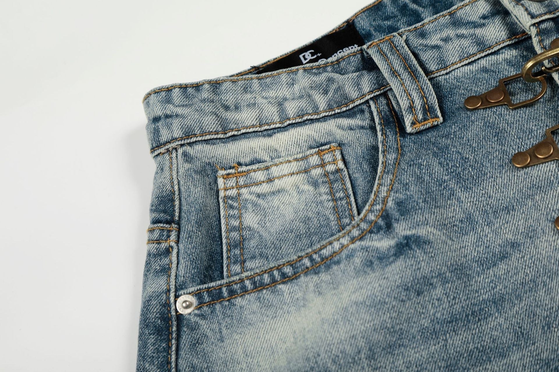 Washed Whisker Curved Denim Jeans